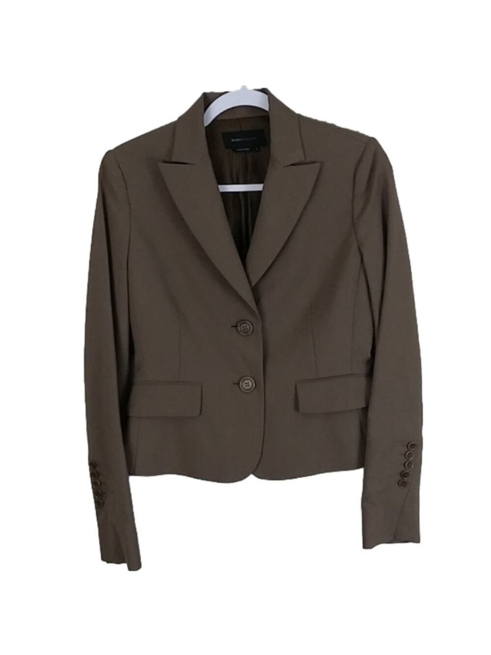BCBGMAXAZRIA Brown Wool One Notched Collar Single Breast Waist Length Blazer